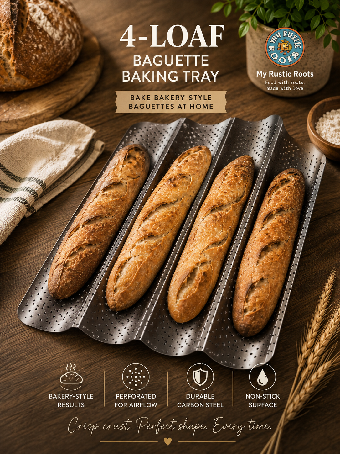 Clearance 4-Loaf Baguette Baking Tray Non Stick