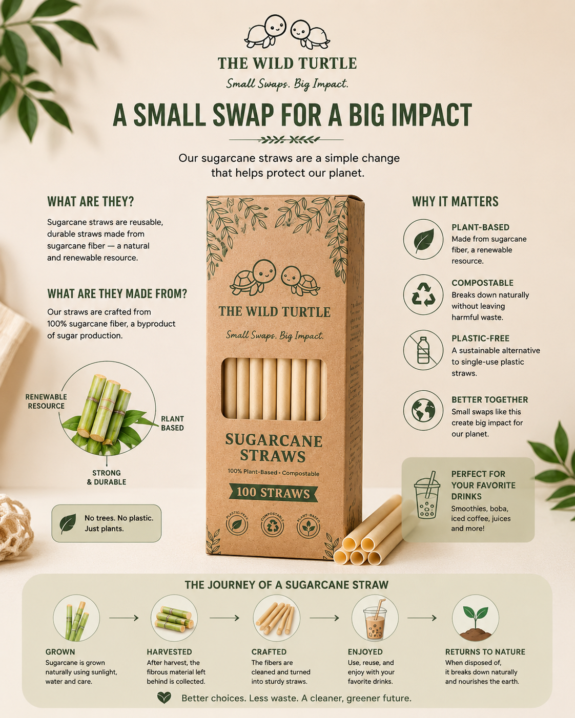 Clearance Sugarcane Straws β Compostable, No Soggy Paper Taste (100-Count)