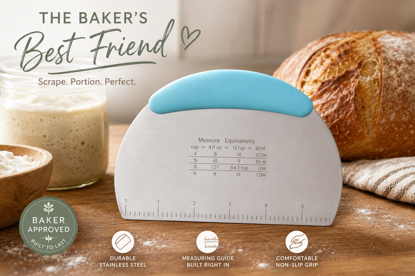 Stainless Steel Dough Scraper | Blue