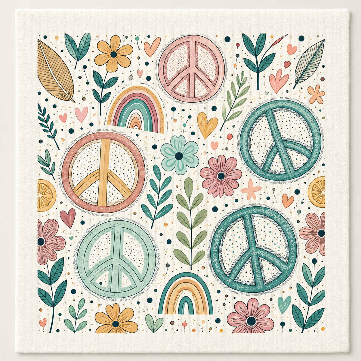 Peace Signs and Rainbows Swedish dishcloth by My Rustic Roots