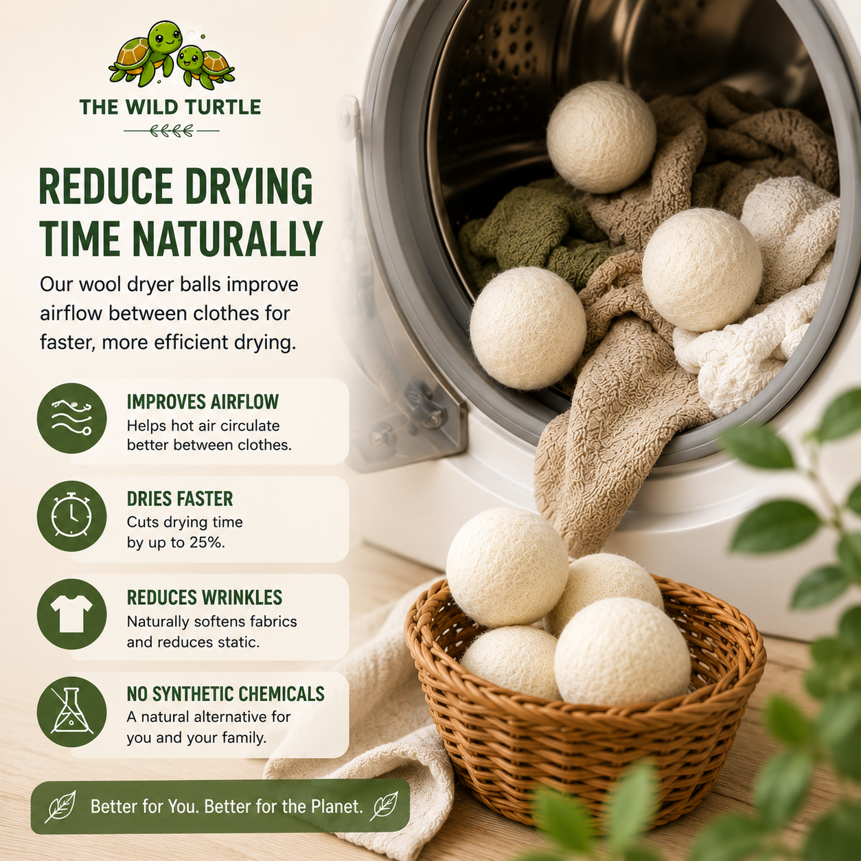 Wool Dryer Balls β Natural Fabric Softener, Dryer Sheet Replacement (6-Pack)