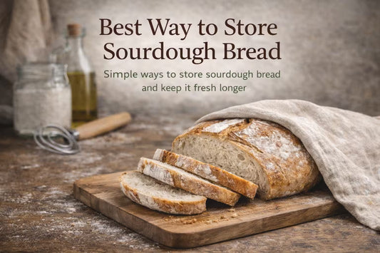 sliced sourdough bread on wooden board covered with cloth for proper storage