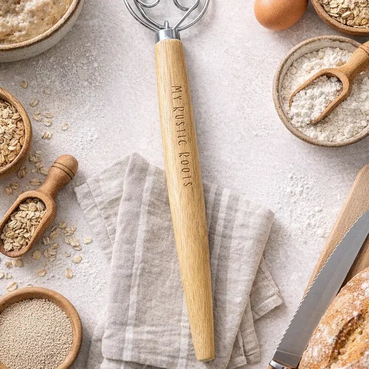 My Rustic Roots -13" Danish Dough Whisk with Wood Handle