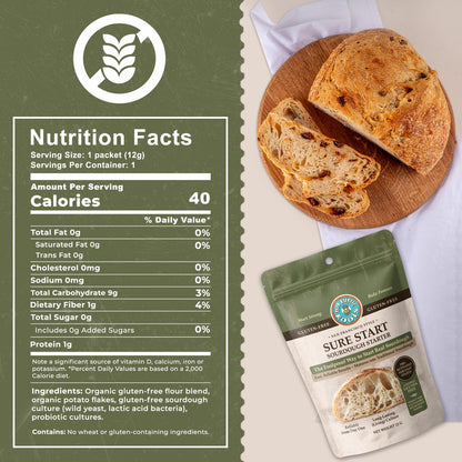 MY RUSTIC ROOTS Sure Start Gluten Free Sourdough Starter Culture - All Natural Fail-Proof Sourdough Bread Starter - Beginner Friendly - Perfect for Baking Homemade Artisan Bread, Pizza & More - 12g
