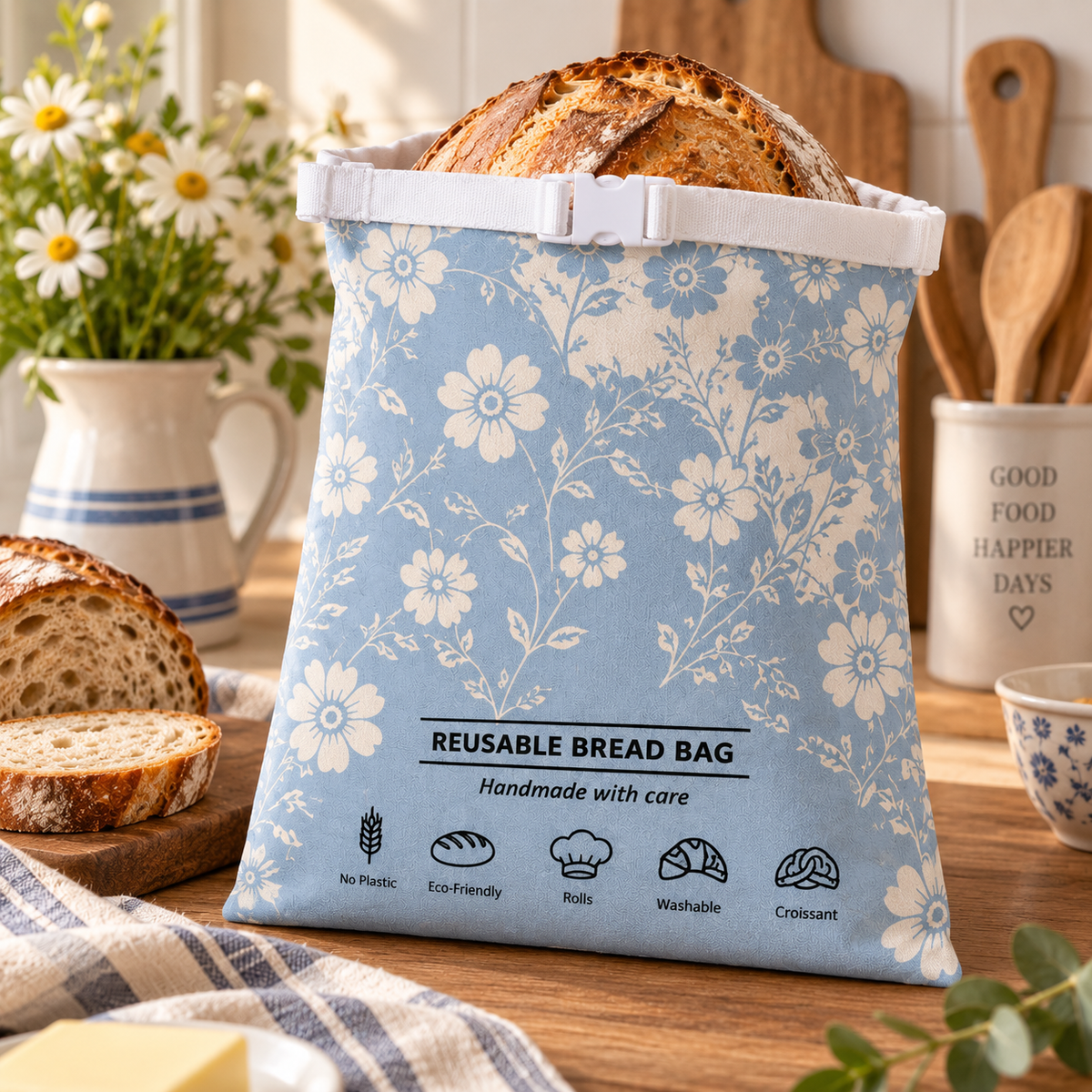 Into The Blue Fields Reusable Bread Bag