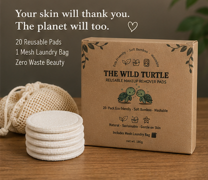 Reusable Makeup Pads — Organic Cotton & Bamboo, Washable (20-Pack + Mesh Bag)