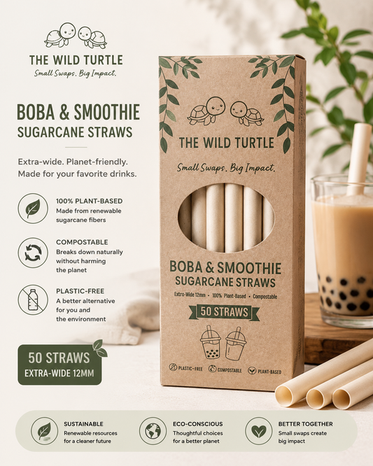 Clearance Boba Straws — Wide, Compostable, Sugarcane Fiber (50-Count)