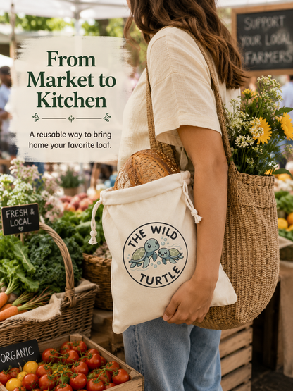 The Wild Turtle Reusable Beeswax-and-Cotton Bread Storage Bag for Home Organizing Supplies