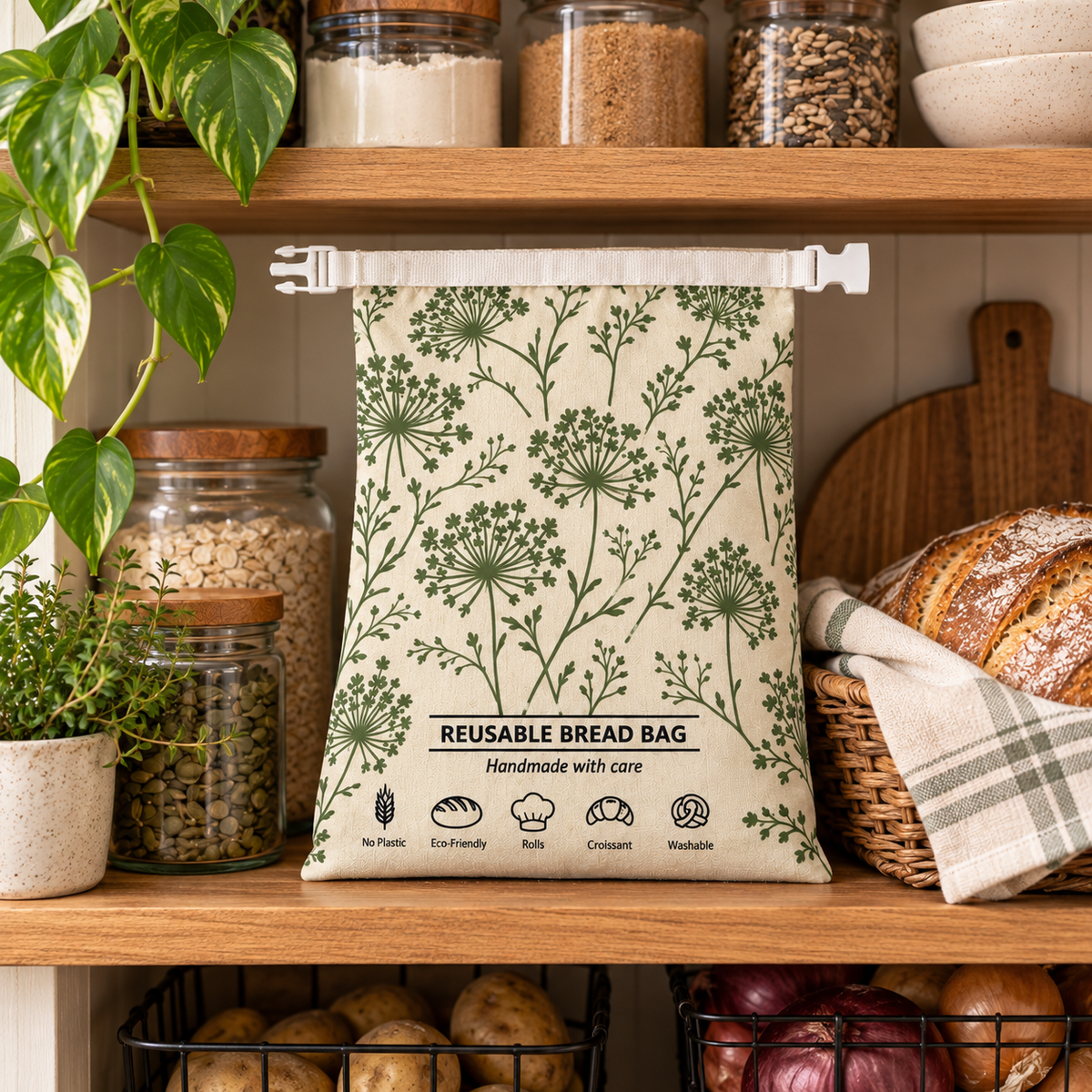 Wishing Wisps in the Green Meadows Reusable Bread Bag