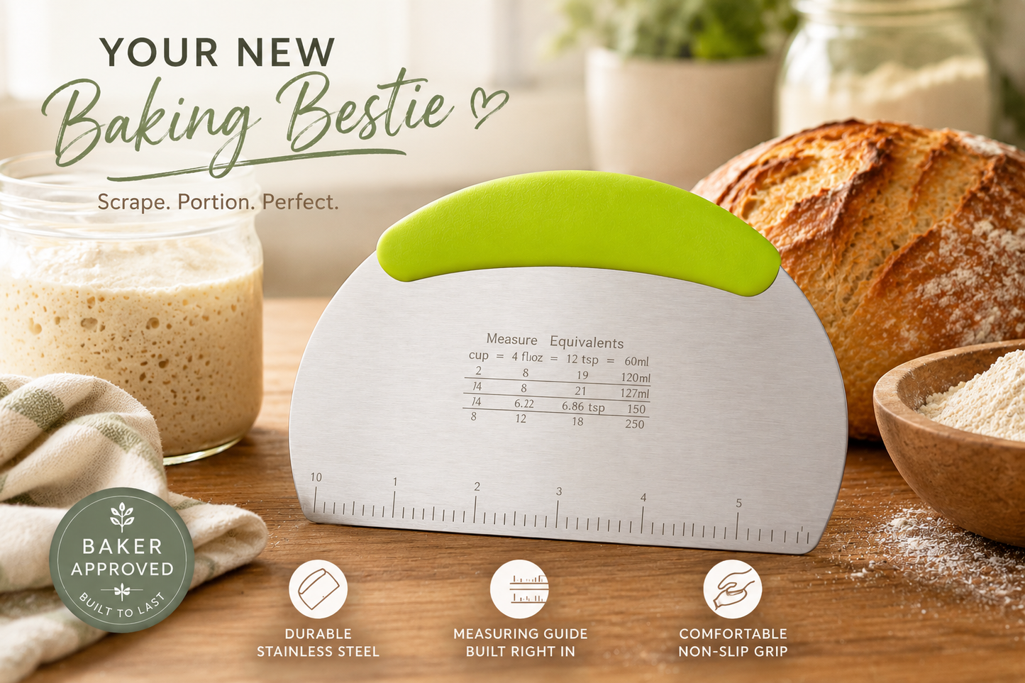 Stainless Steel Dough Scraper | Green