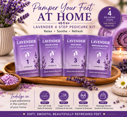 4 Step Complete Spa Quality Pedicure Packs - LAVENDER