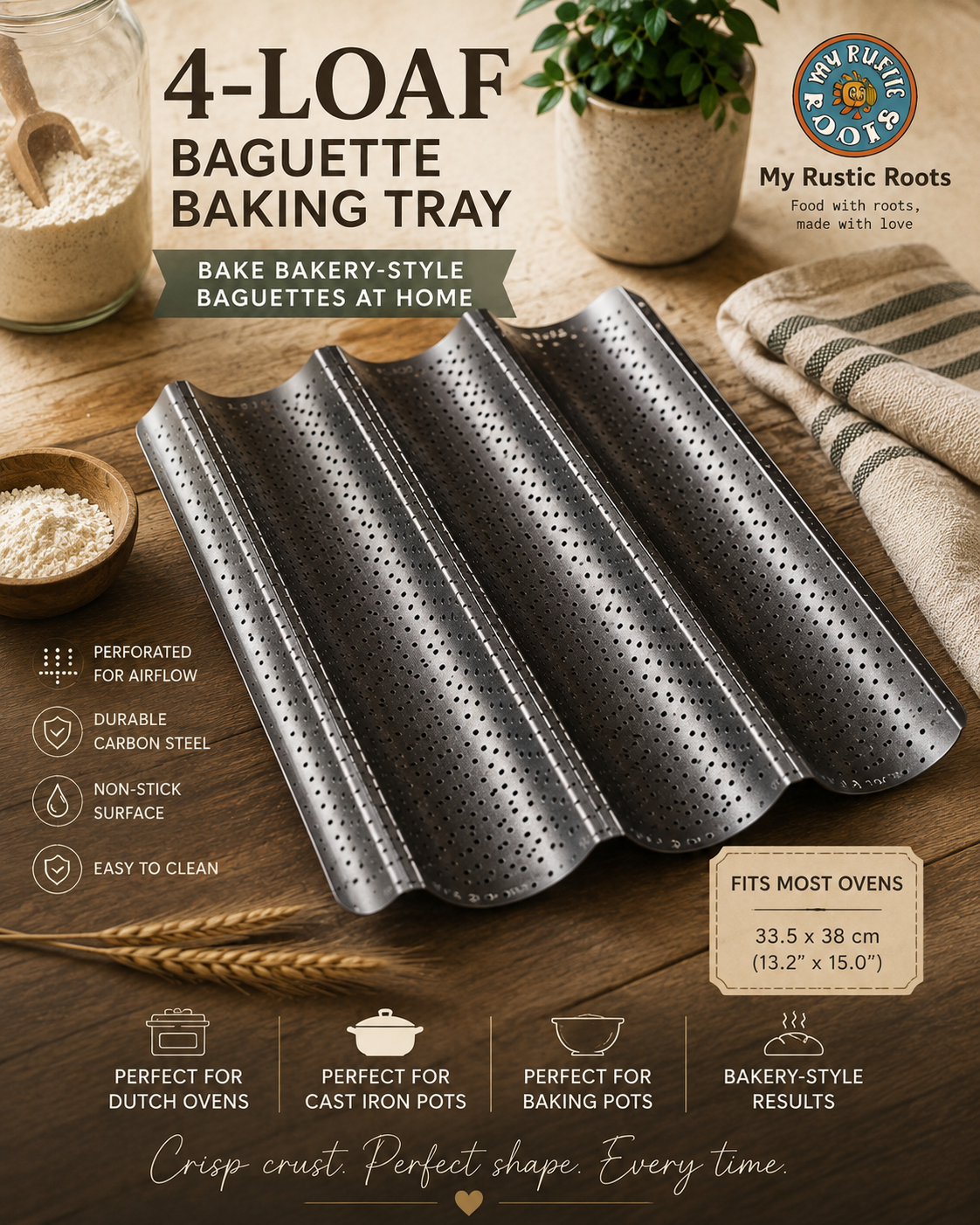 4-Loaf Baguette Baking Tray Non Stick