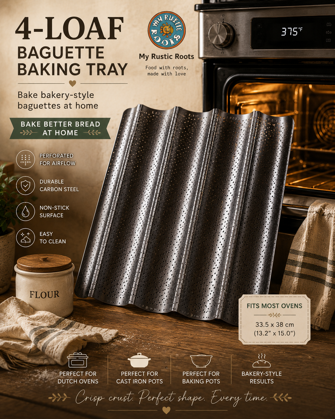 4-Loaf Baguette Baking Tray Non Stick