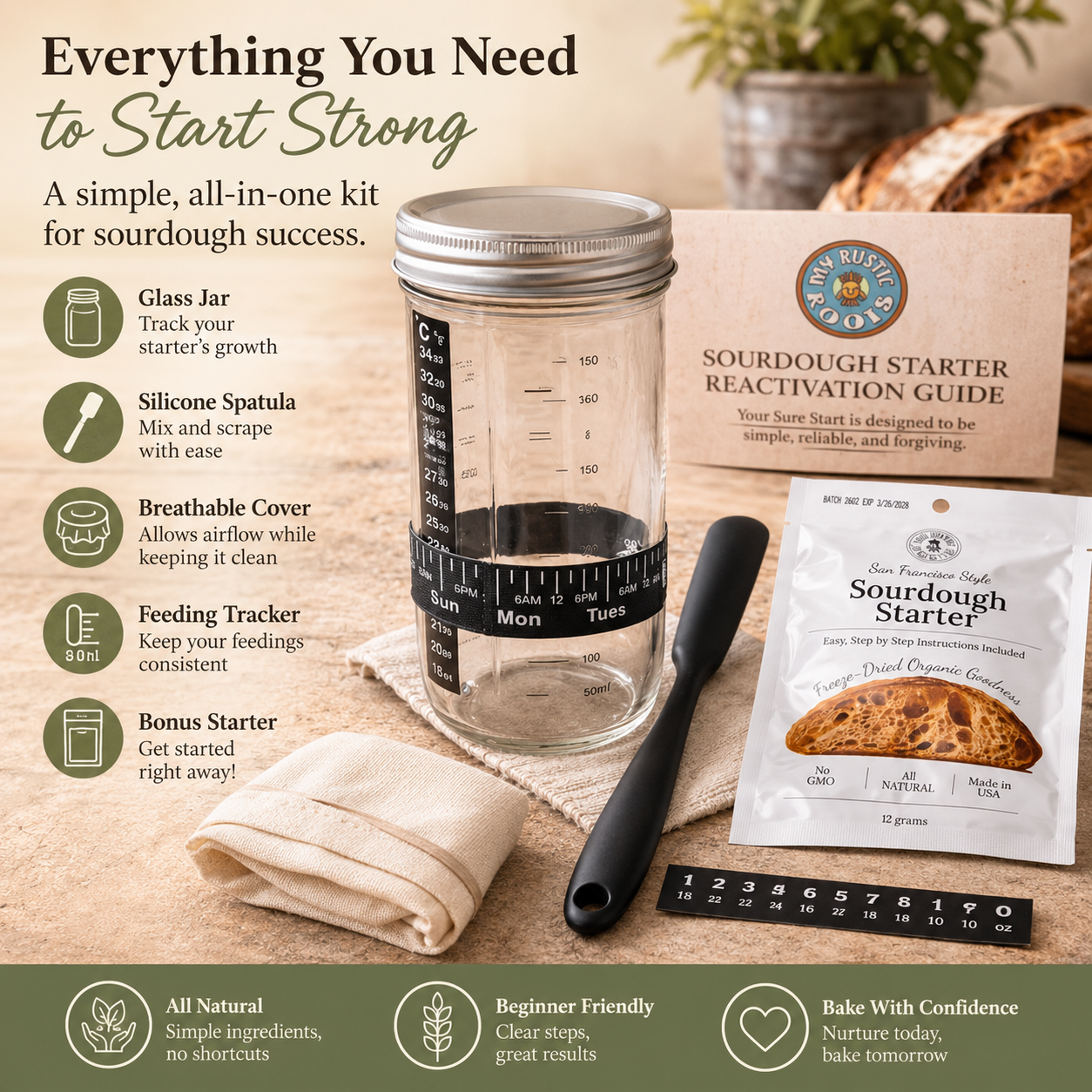 Complete Sourdough Starter Jar Kit – BONUS BAG OF STARTER