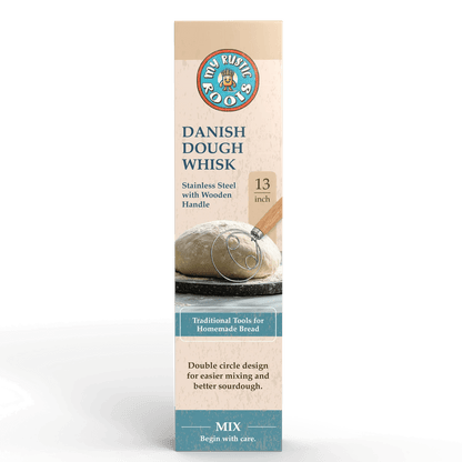 Package of Danish dough whisk with bread image on a white background