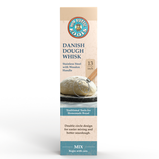 13" Danish Dough Whisk. Stainless Steel & Wood Handle