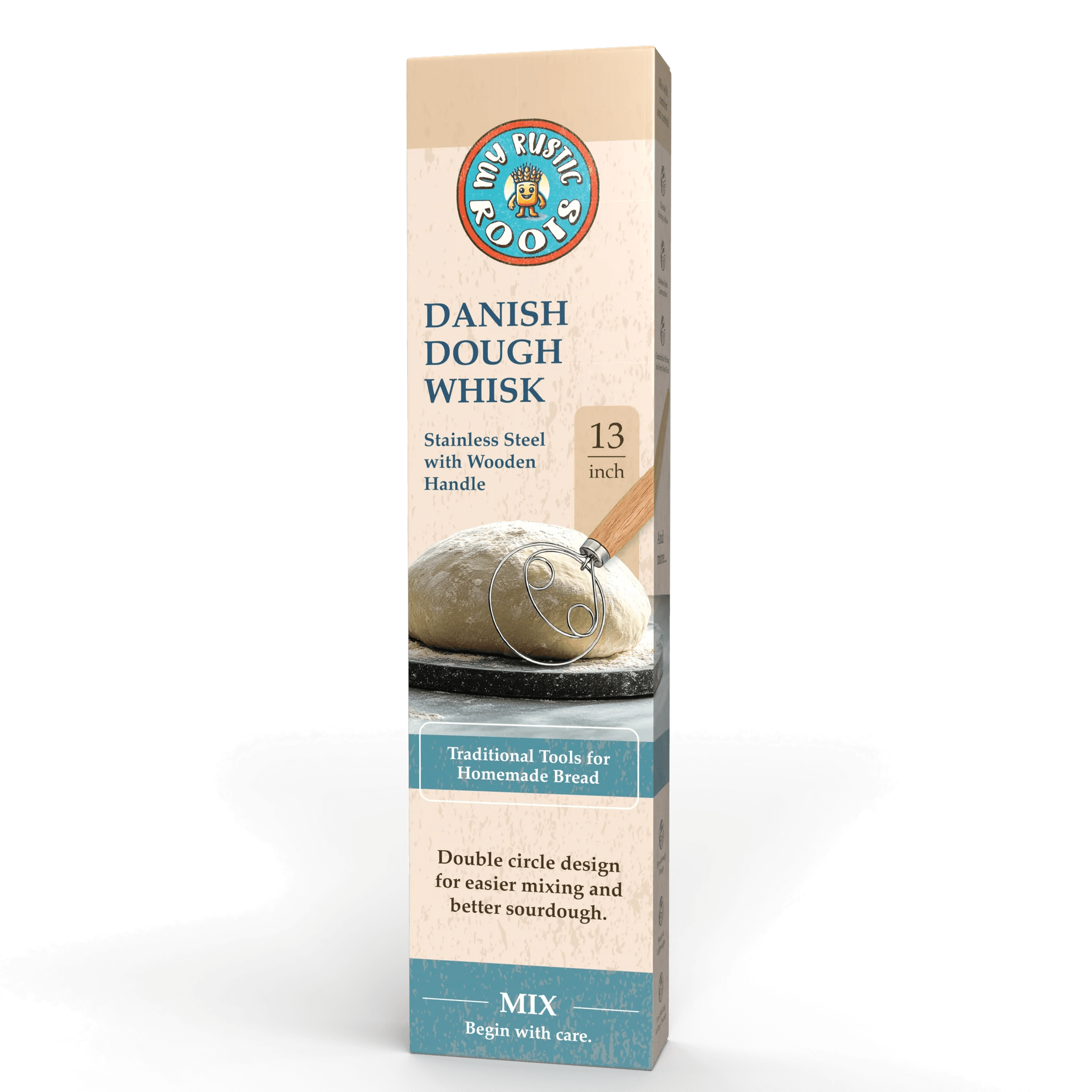 Box of Danish dough whisk with bread illustration on a white background