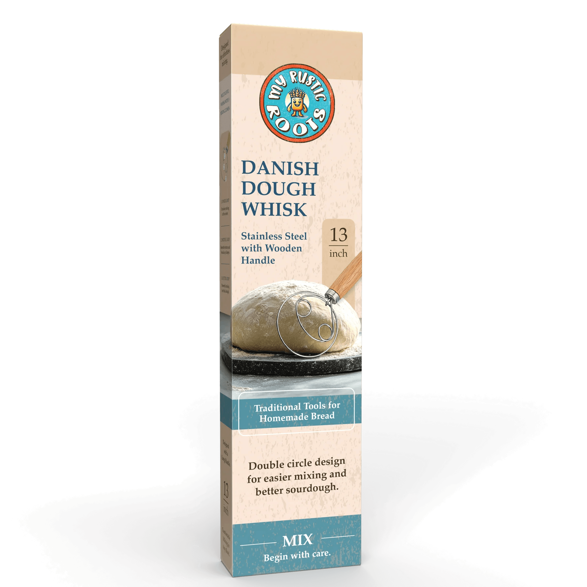 Box of Danish dough whisk with brand logo on a white background