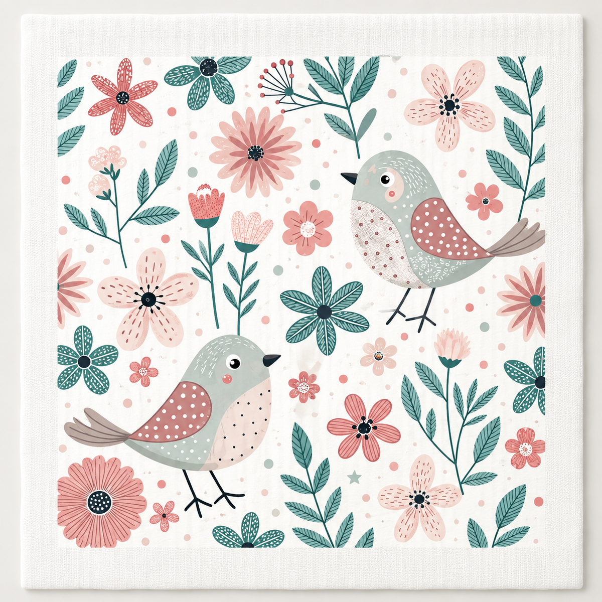 Songbirds and Wildflowers Swedish dishcloth by My Rustic Roots