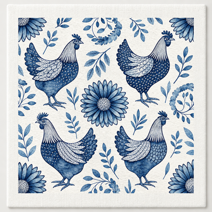 Blue and White Hens Swedish dishcloth by My Rustic Roots