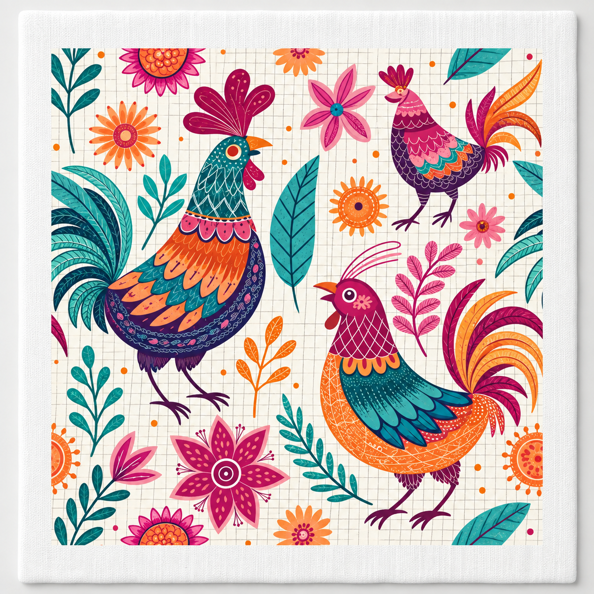 Folk Art Roosters Swedish dishcloth by My Rustic Roots