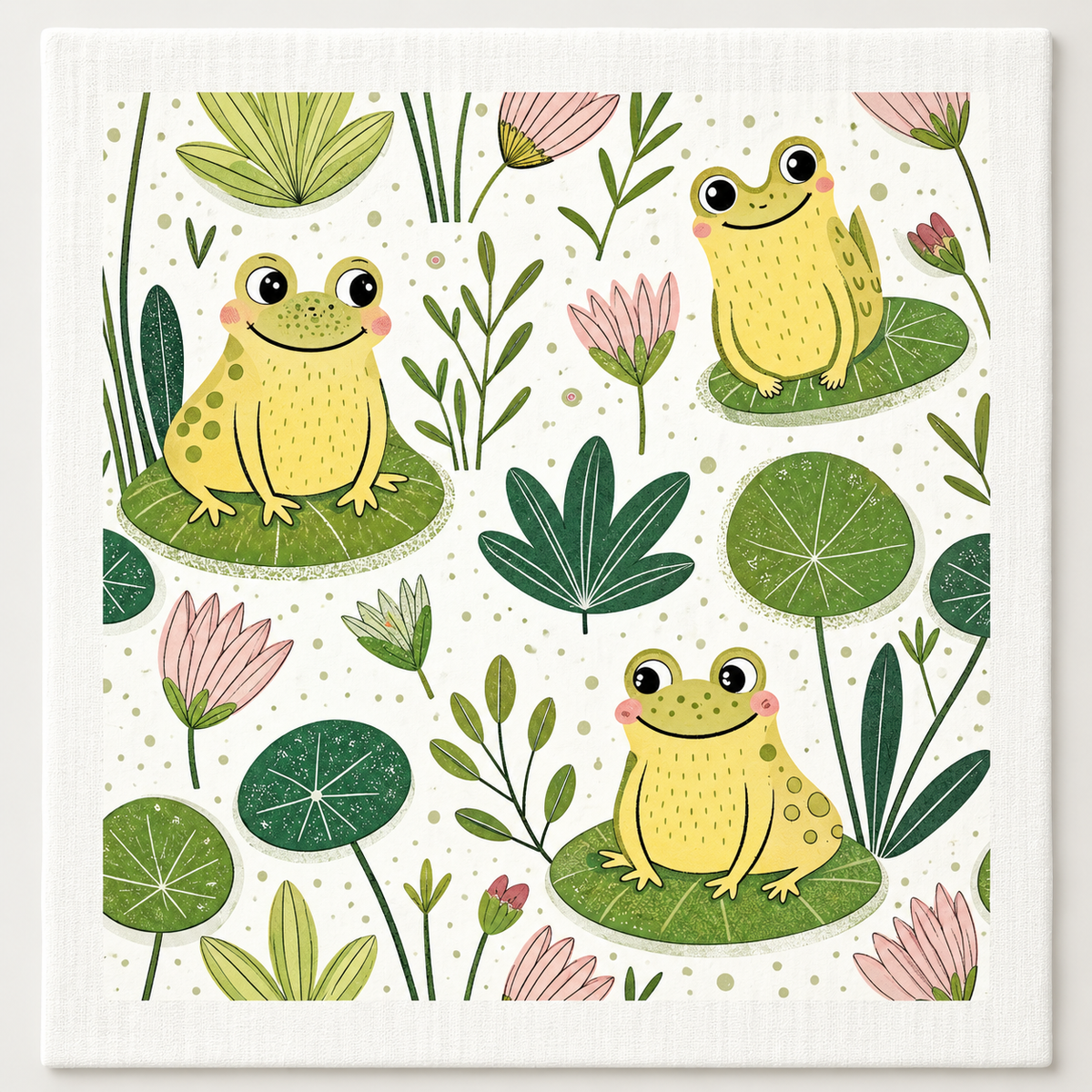 Frogs and Lily Pads Swedish dishcloth by My Rustic Roots