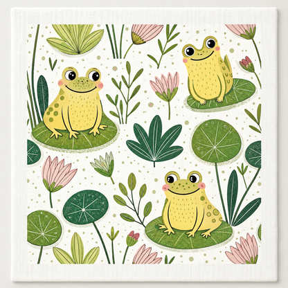 Frogs and Lily Pads Swedish dishcloth by My Rustic Roots