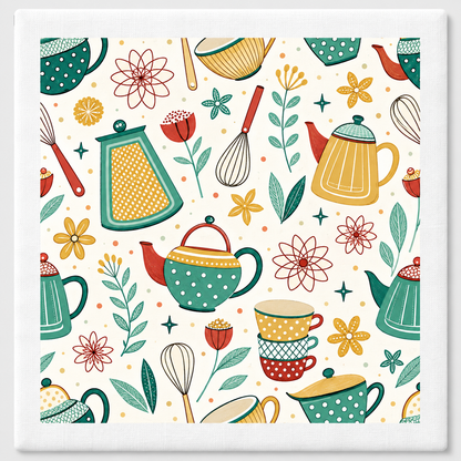 Vintage Teapots and Whisks Swedish dishcloth by My Rustic Roots