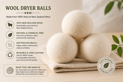 Wool Dryer Balls — Natural Fabric Softener, Dryer Sheet Replacement (6-Pack)