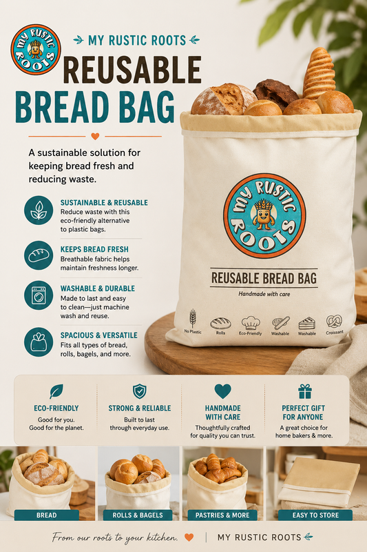 Beeswax Lined Fold Down Reusable Bread Bag 17" x 13"