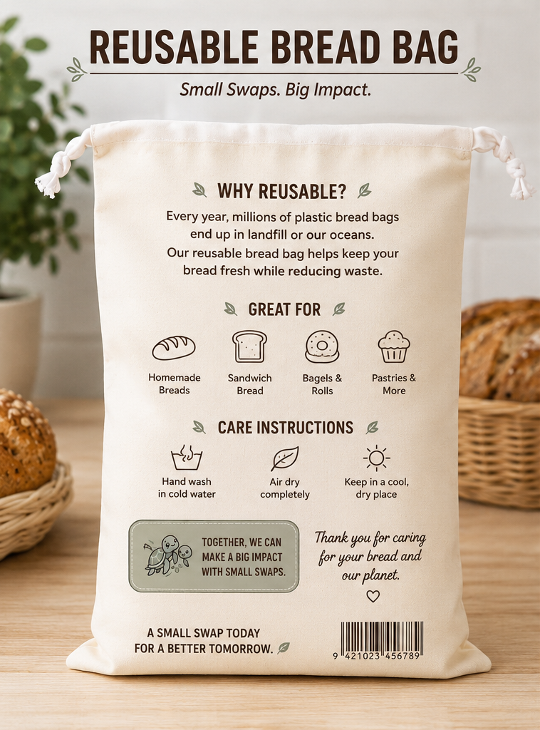 The Wild Turtle Reusable Beeswax-and-Cotton Bread Storage Bag for Home Organizing Supplies