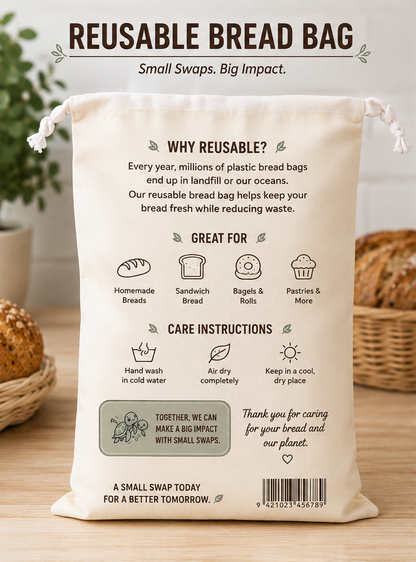 The Wild Turtle Reusable Beeswax-and-Cotton Bread Storage Bag for Home Organizing Supplies