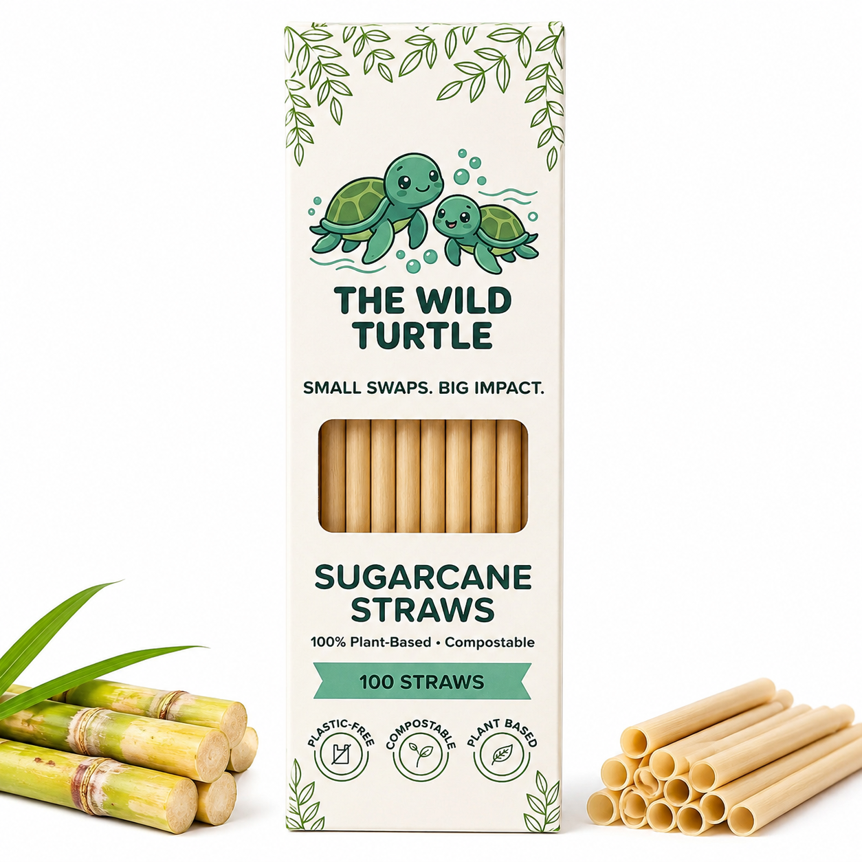 Sugarcane Straws — Compostable, No Soggy Paper Taste (100-Count)