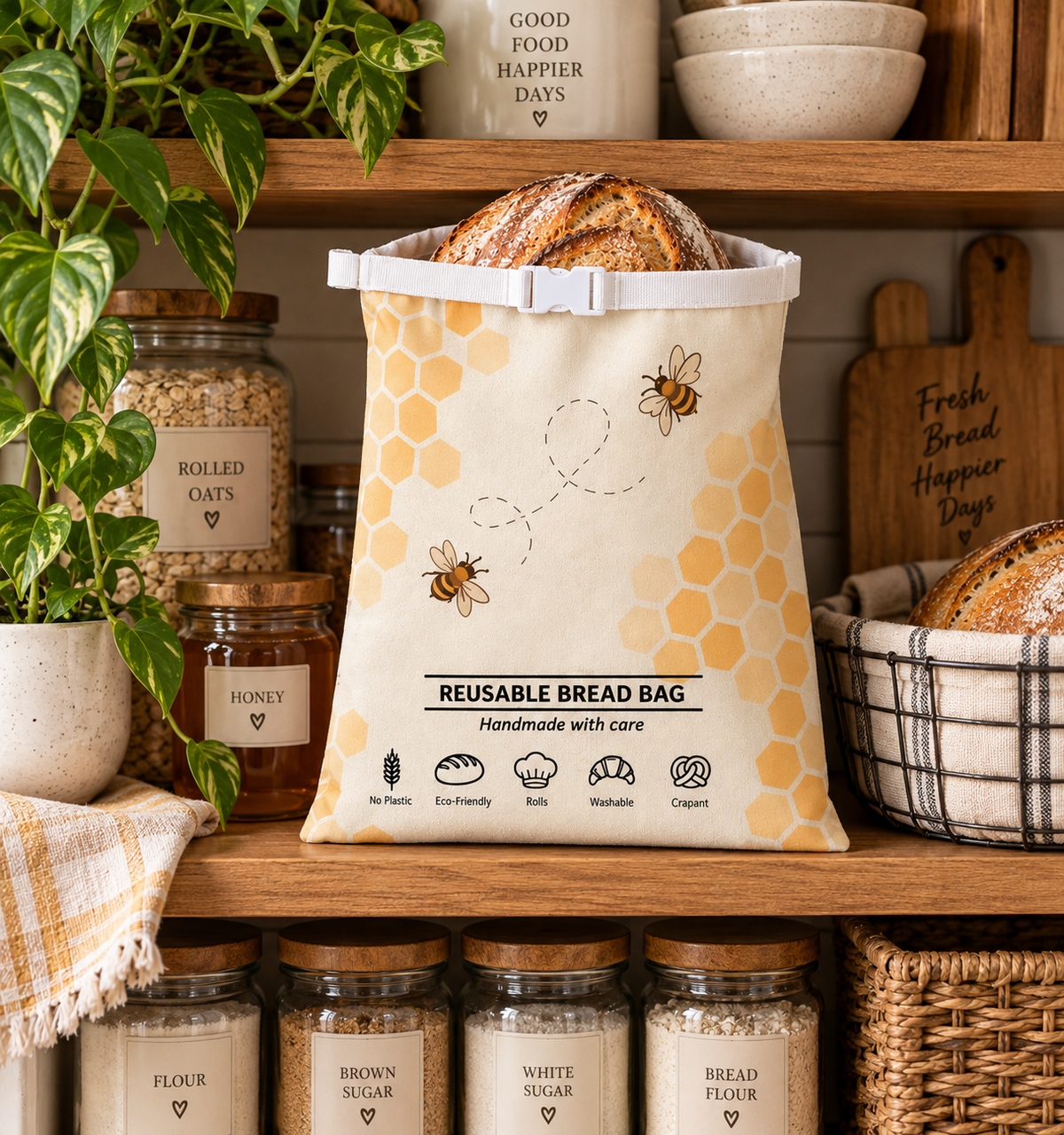 Honeycomb & Honeybees Reusable Bread Bag.
