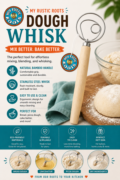 Single Loop 13" Danish Dough Whisk – Stainless Steel Bread Dough Mixer for Sourdough & Artisan Baking