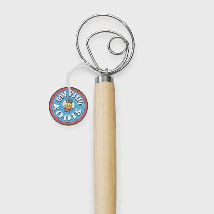 13" Danish Dough Whisk with Wood Handle - Single Loop