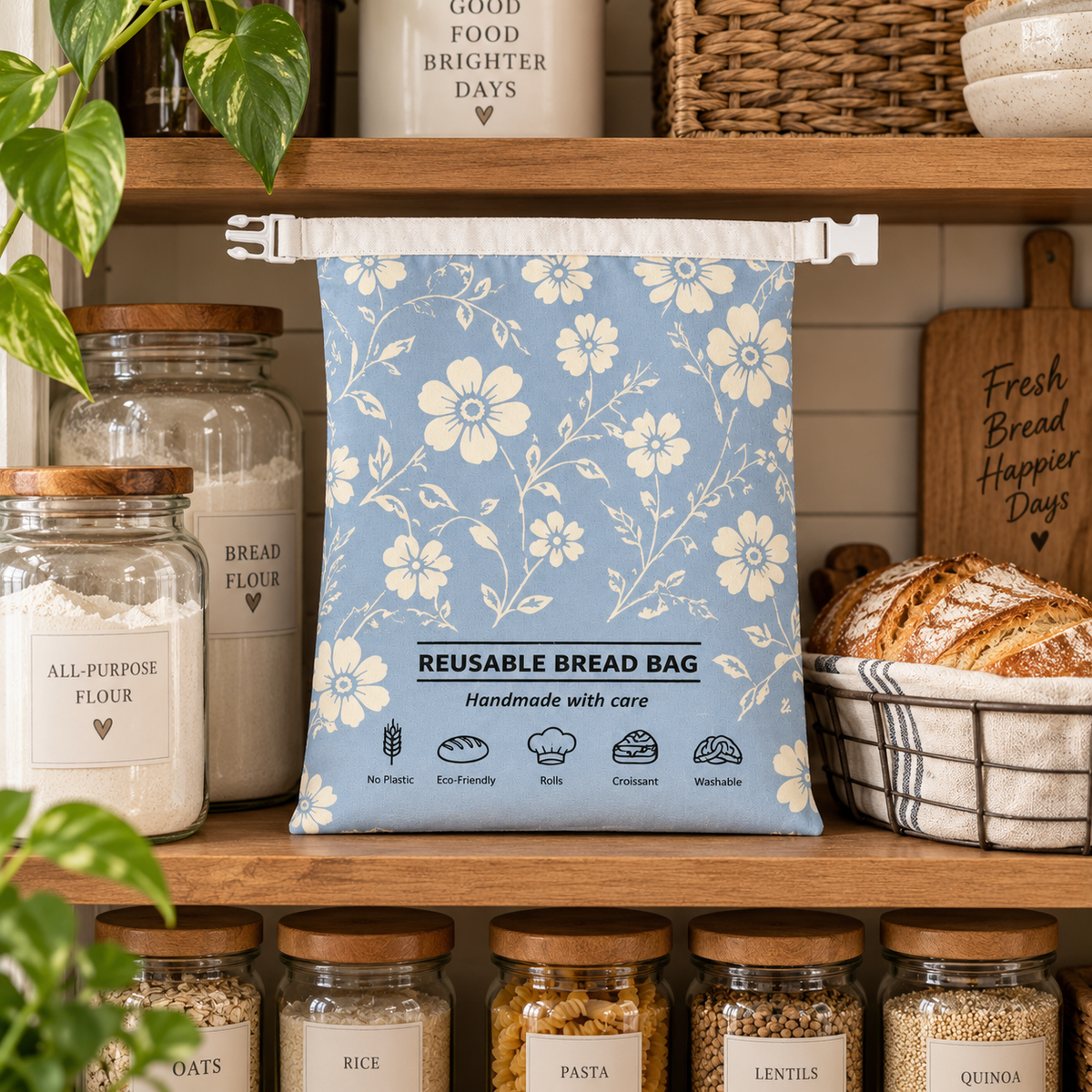 Into The Blue Fields Reusable Bread Bag