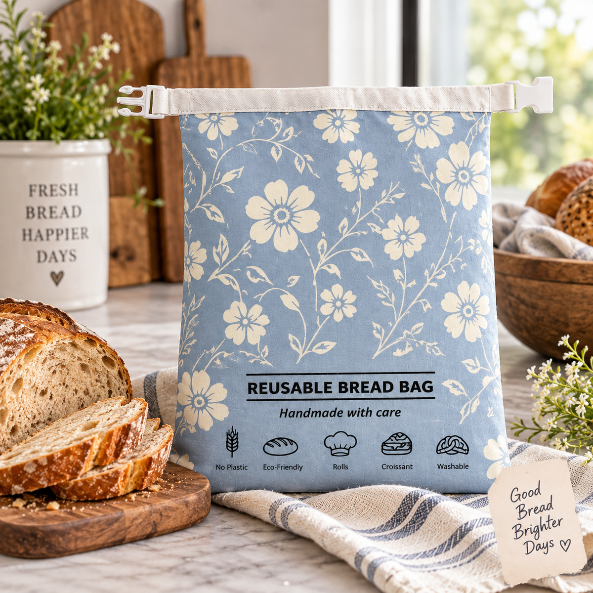 Into The Blue Fields Reusable Bread Bag
