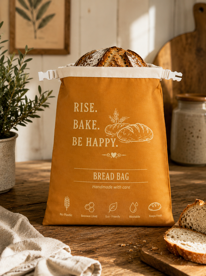 Rise. Bake. Be Happy. Beeswax-Lined Bread Bag