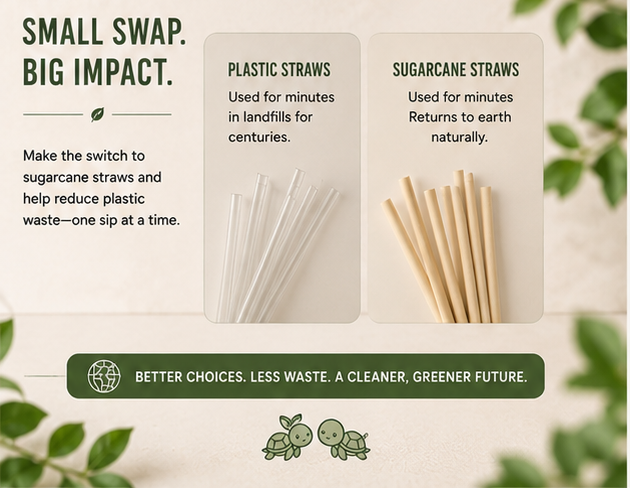 Sugarcane Straws — Compostable, No Soggy Paper Taste (100-Count)