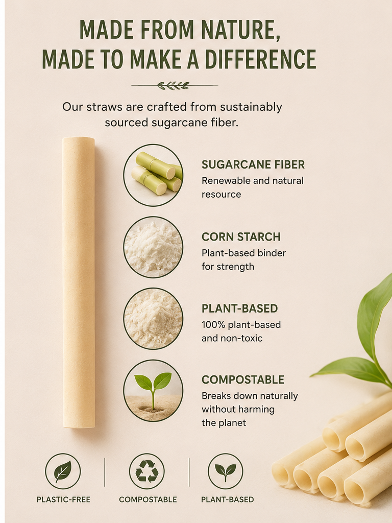 Boba Straws — Wide, Compostable, Sugarcane Fiber (50-Count)