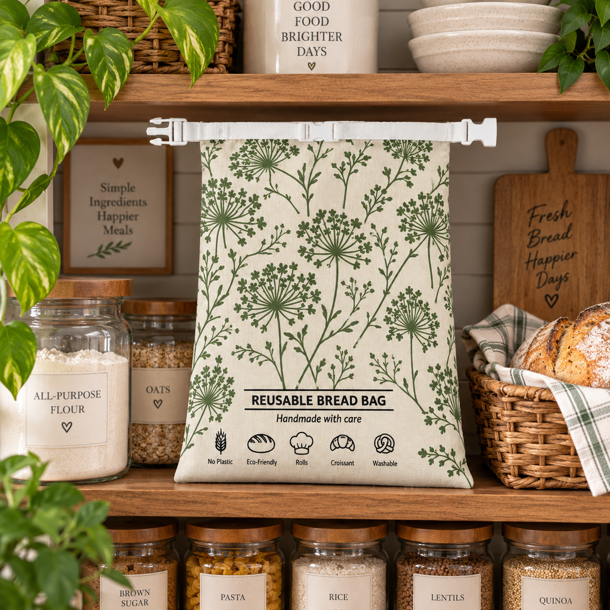 Wishing Wisps in the Green Meadows Reusable Bread Bag